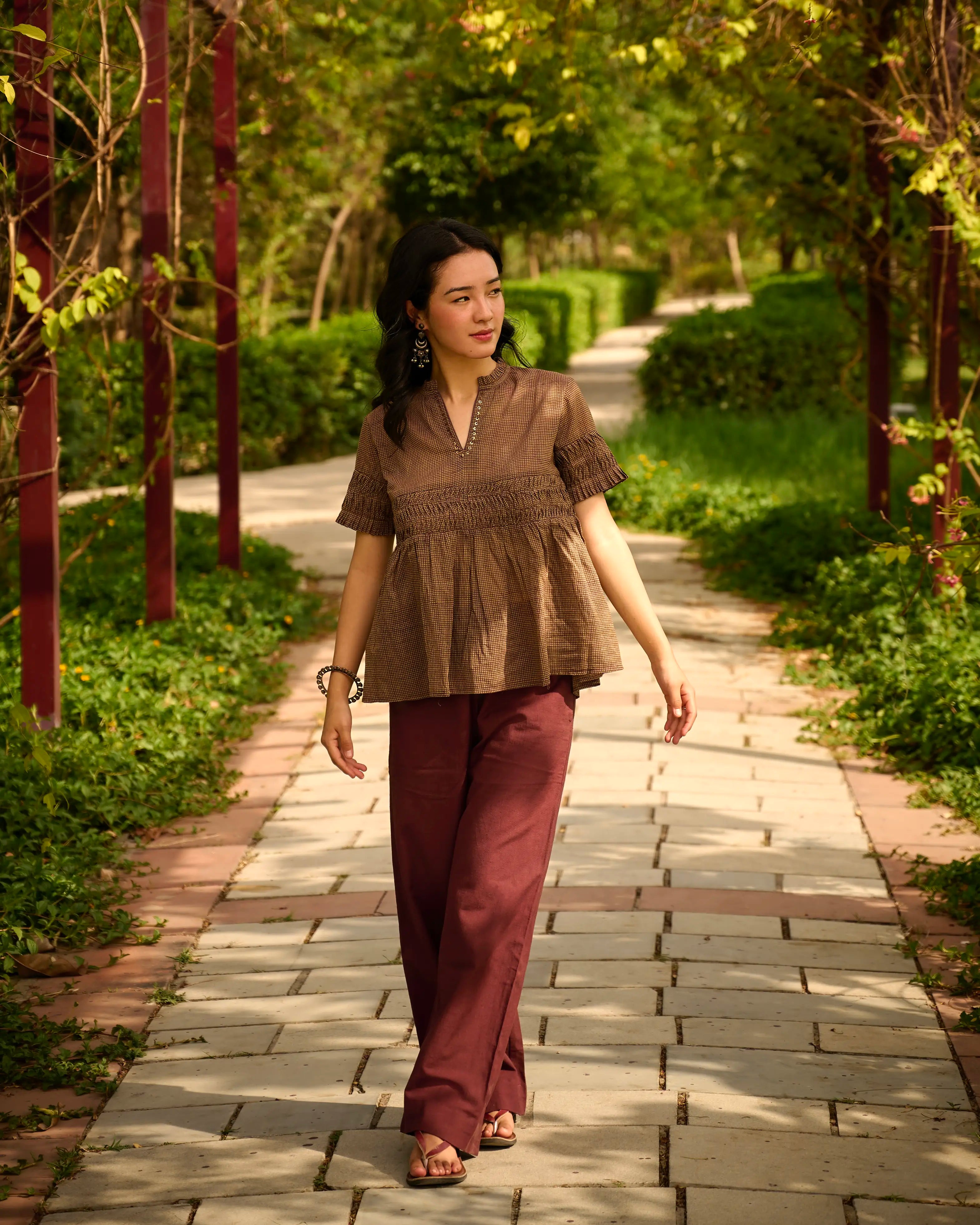 Straight Fit Trousers - Maroon