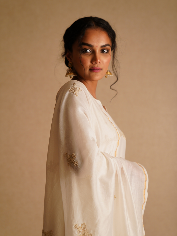 Resham Embroidered A Line Suit Set - White