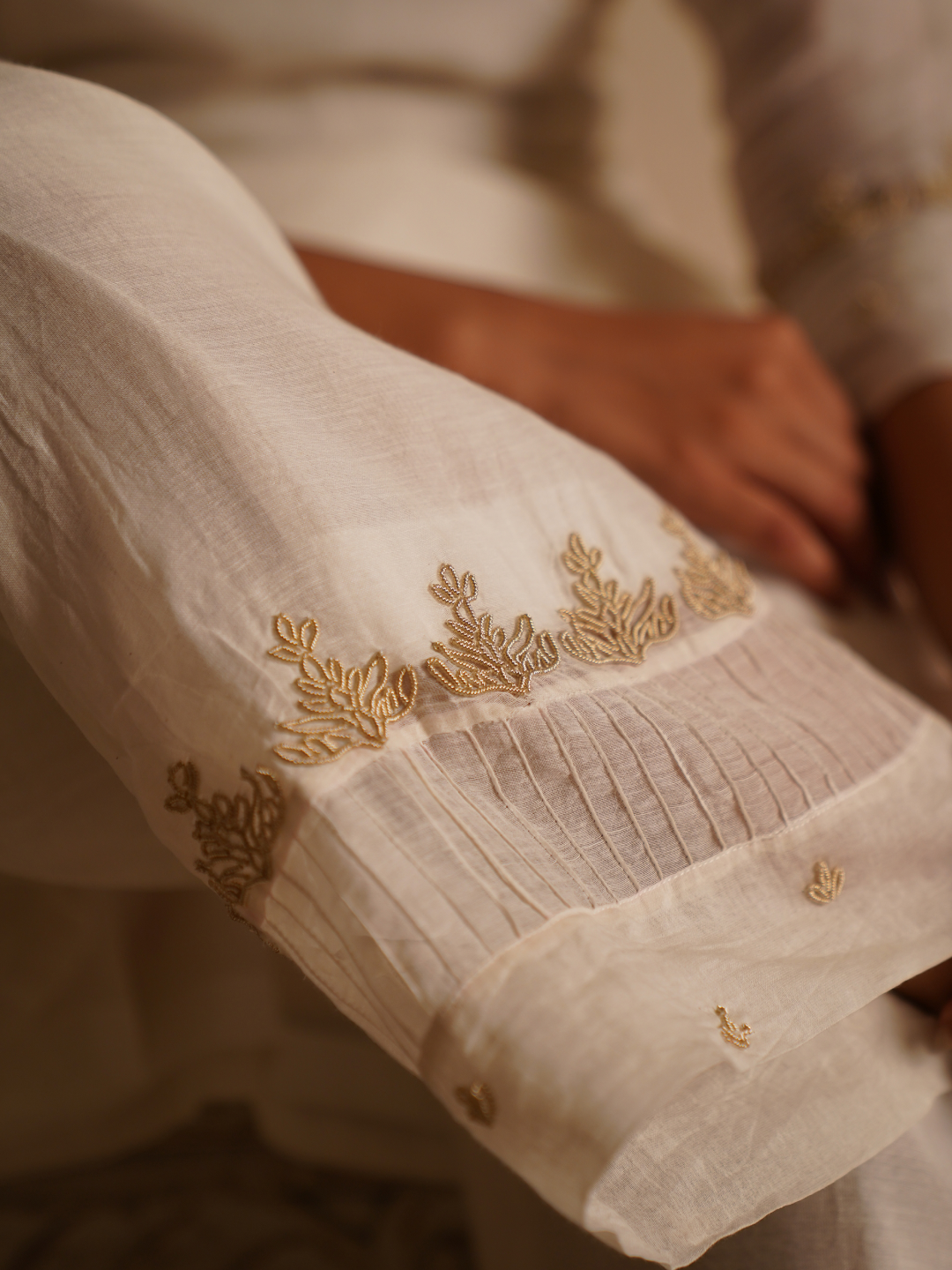 Resham Embroidered A Line Suit Set - White