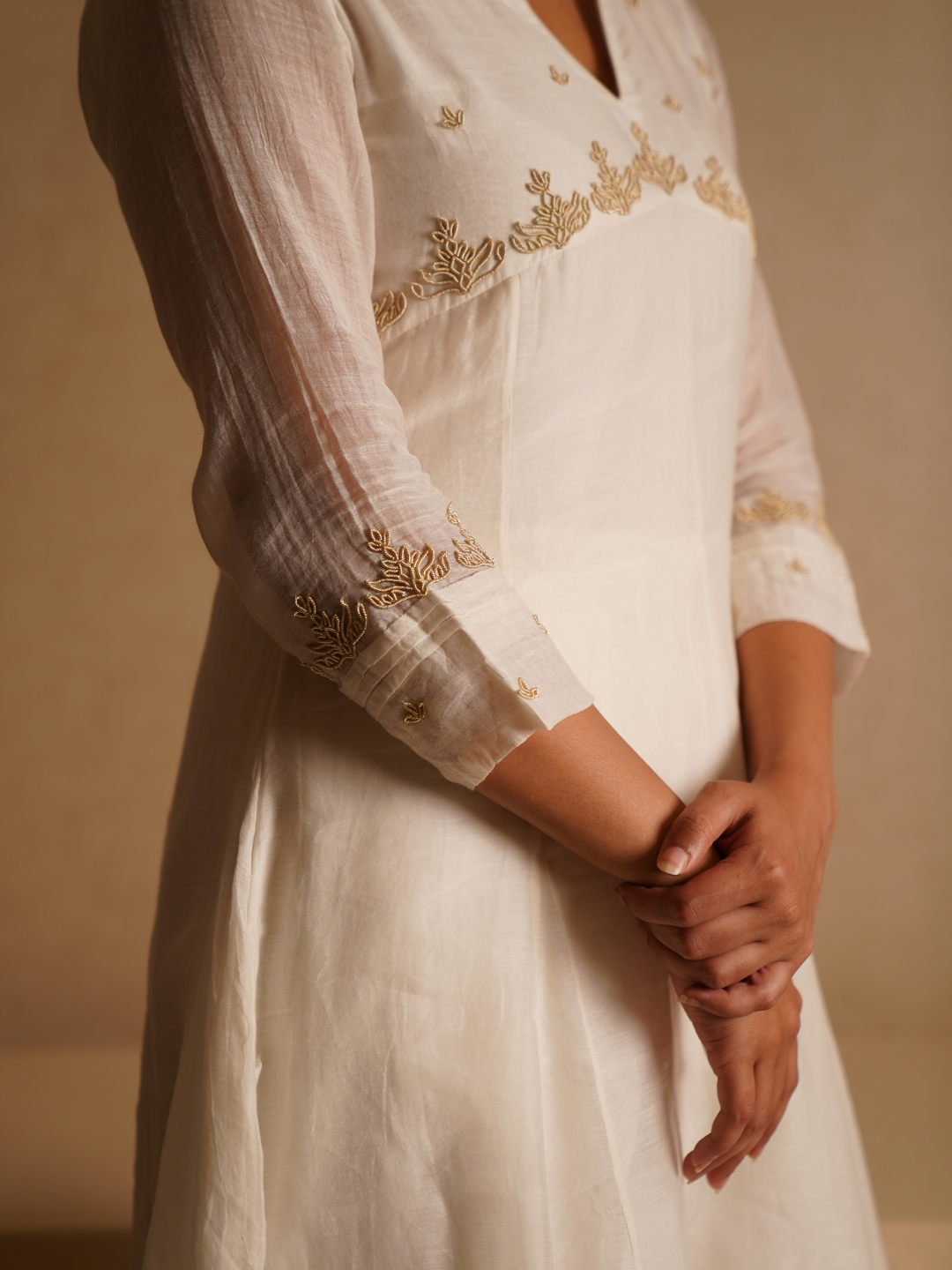 Resham Embroidered A Line Suit Set - White