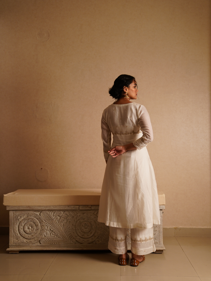 Resham Embroidered A Line Suit Set - White