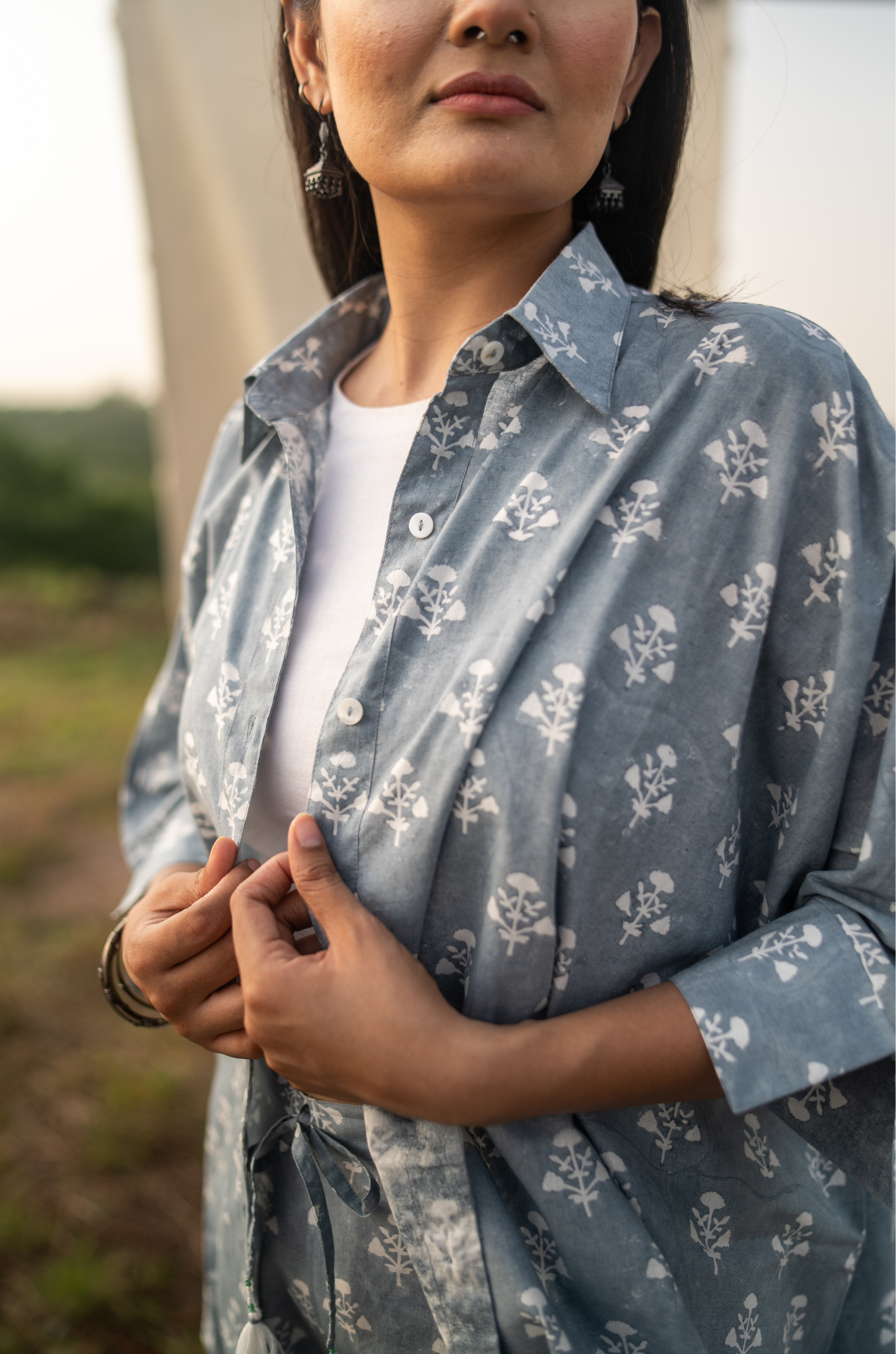 Hand Block Printed Oversized Shirt - Endless Sky
