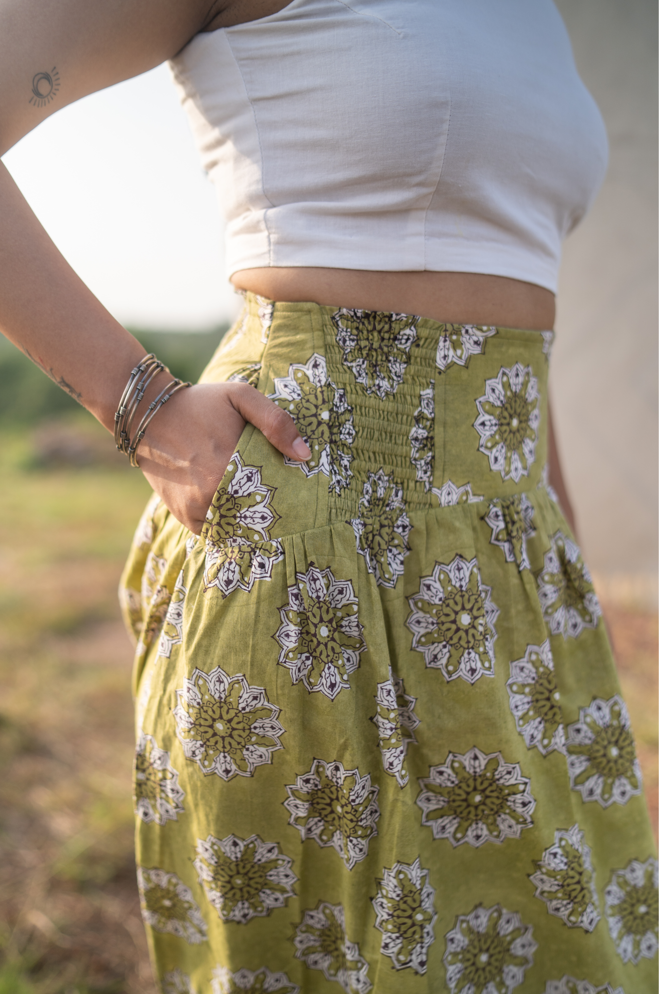 Hand Block Printed Midi Skirt - Sharp Green