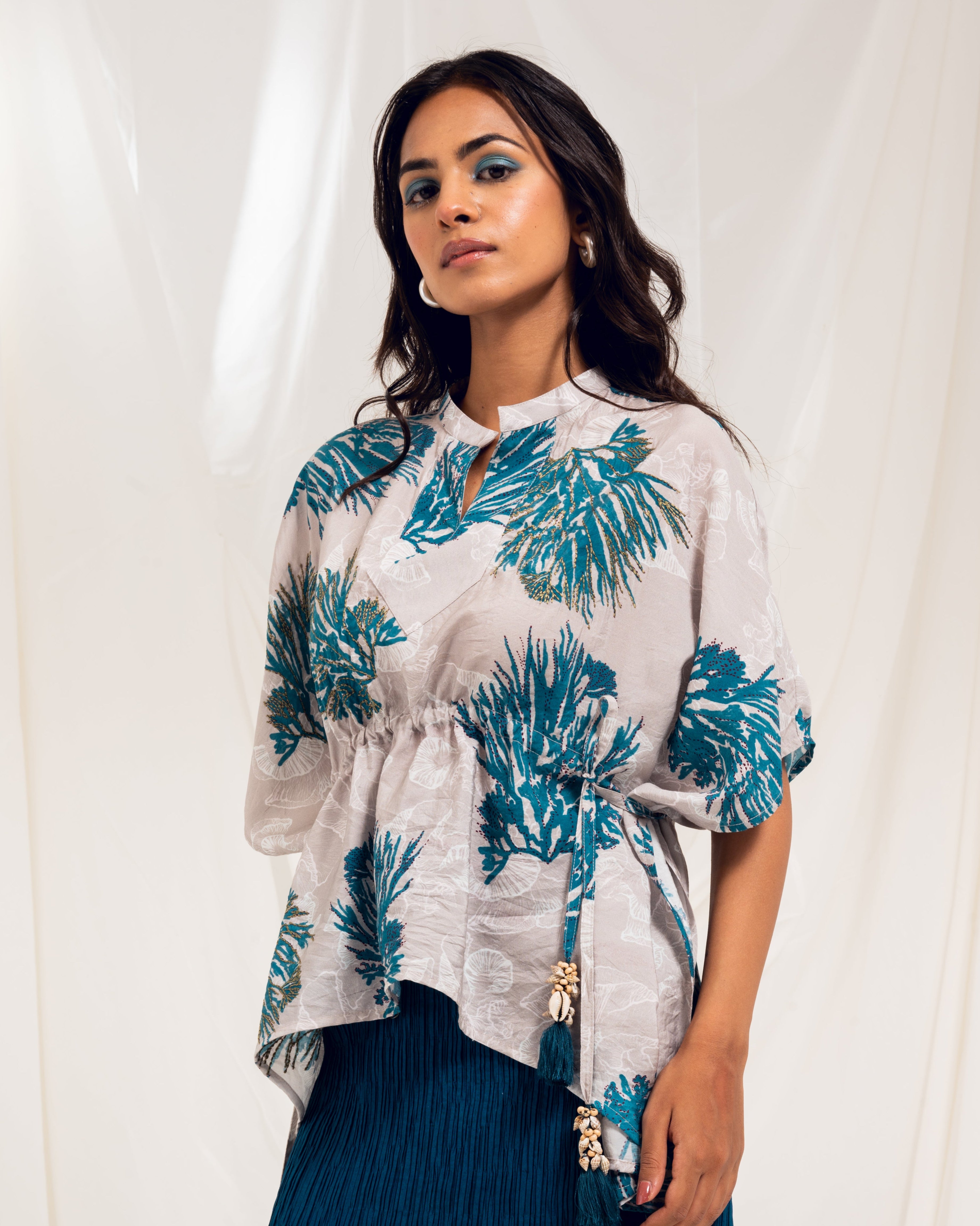 Printed Kaftan Top - Grey