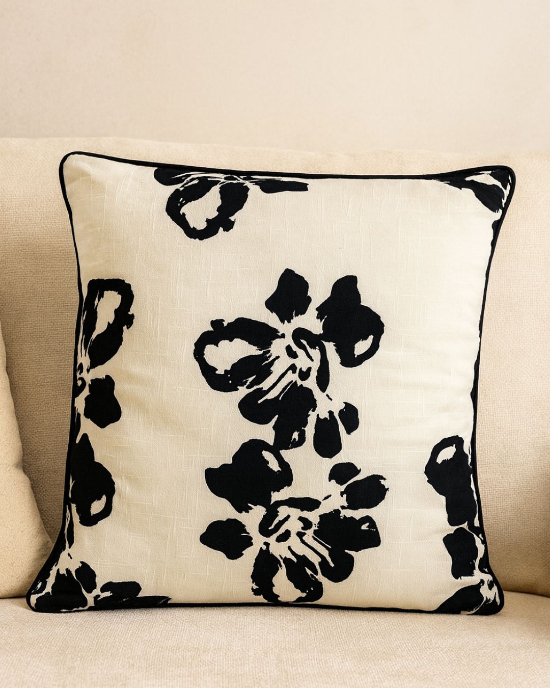 Elara - Printed Cushion Cover - Black & White
