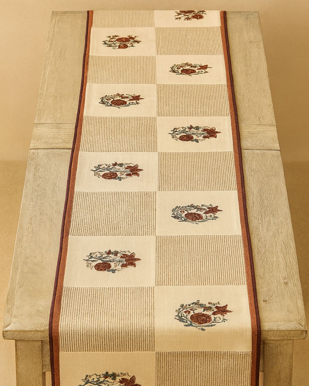 Lehar - Hand Block Printed Table Runner - White