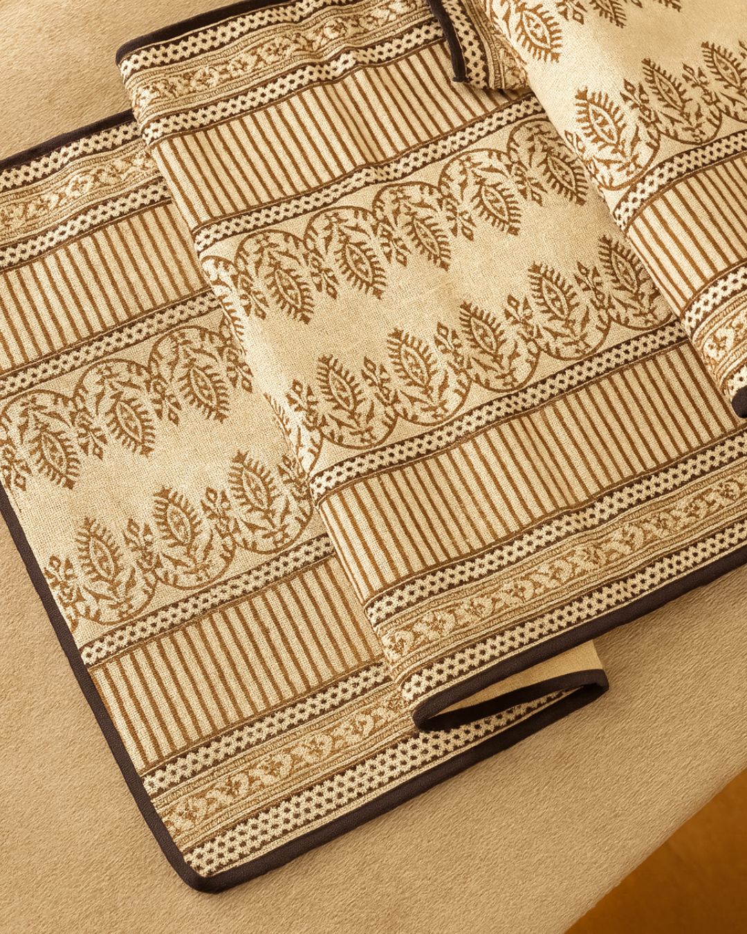 Bagh - Hand Block Printed Table Runner - Beige & White
