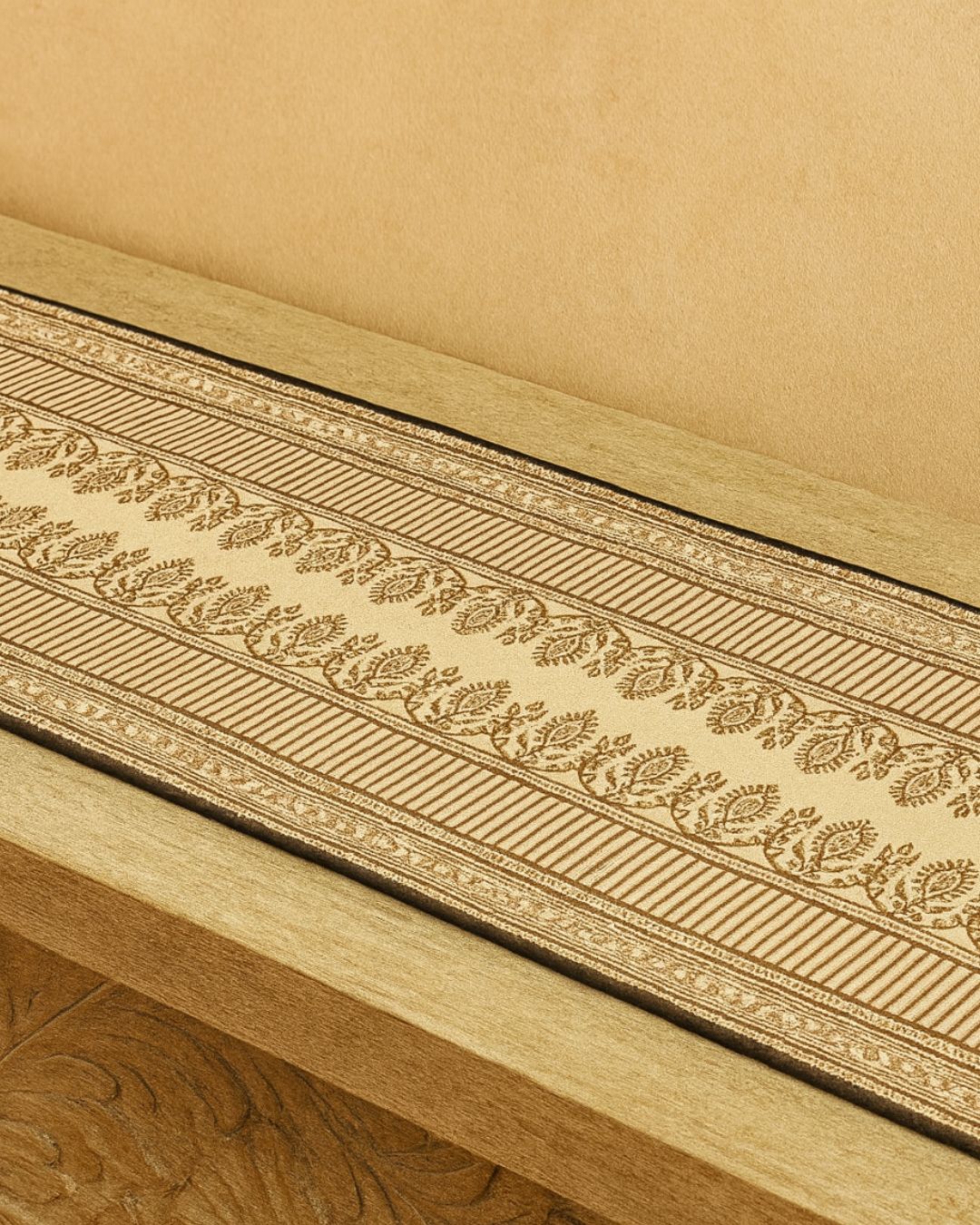 Bagh - Hand Block Printed Table Runner - Beige & White