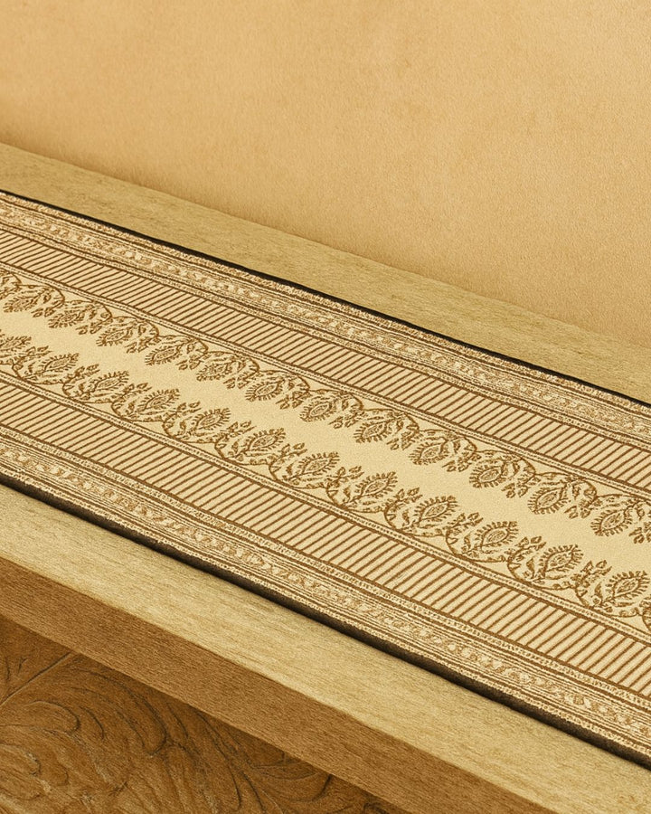 Bagh - Hand Block Printed Table Runner - Beige & White