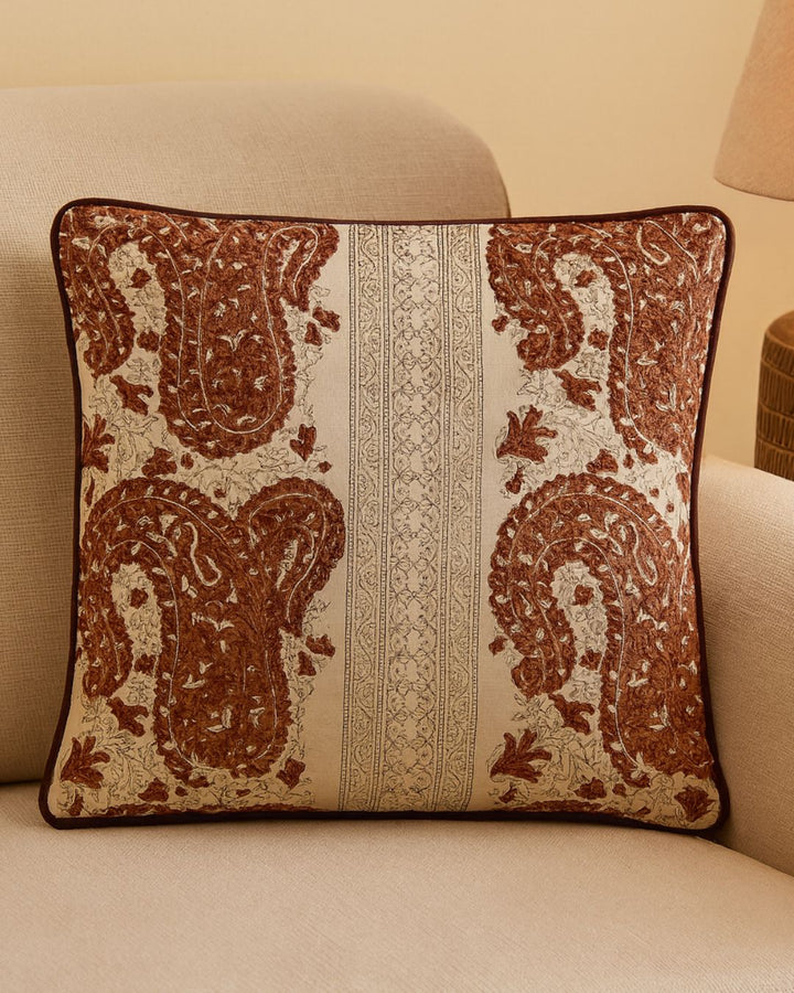 Paisel Hand Block Printed Cushion Cover - Maroon & White