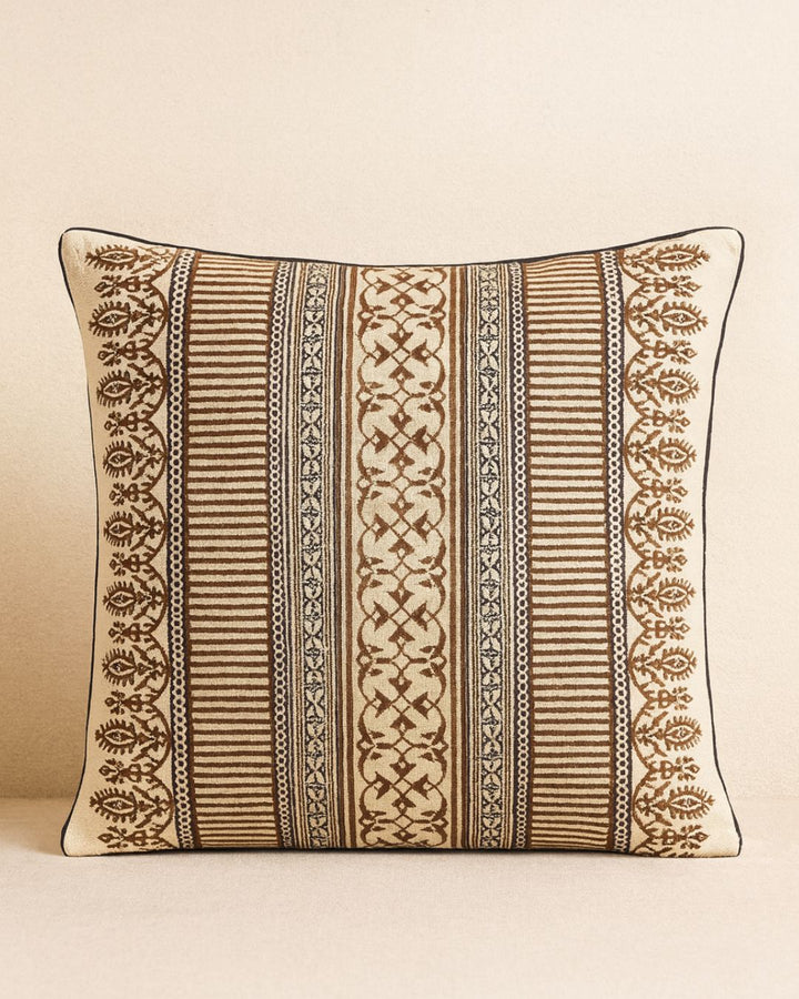 Bagh - Hand Block Printed Cushion Cover - Beige & White