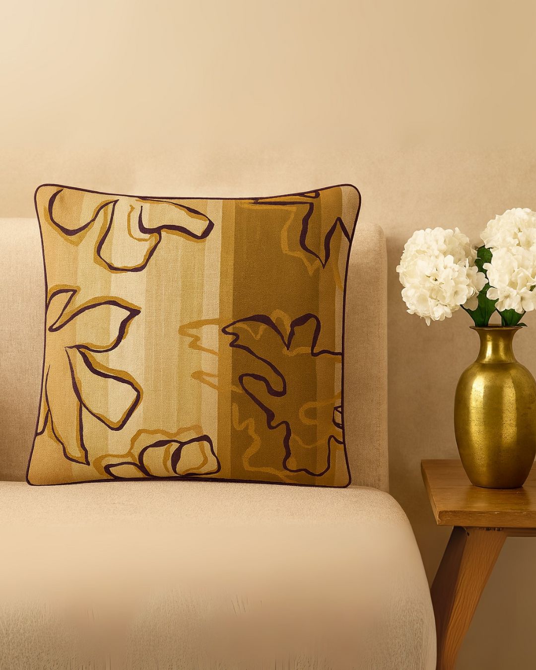 Florix - Printed Cushion Cover - Beige