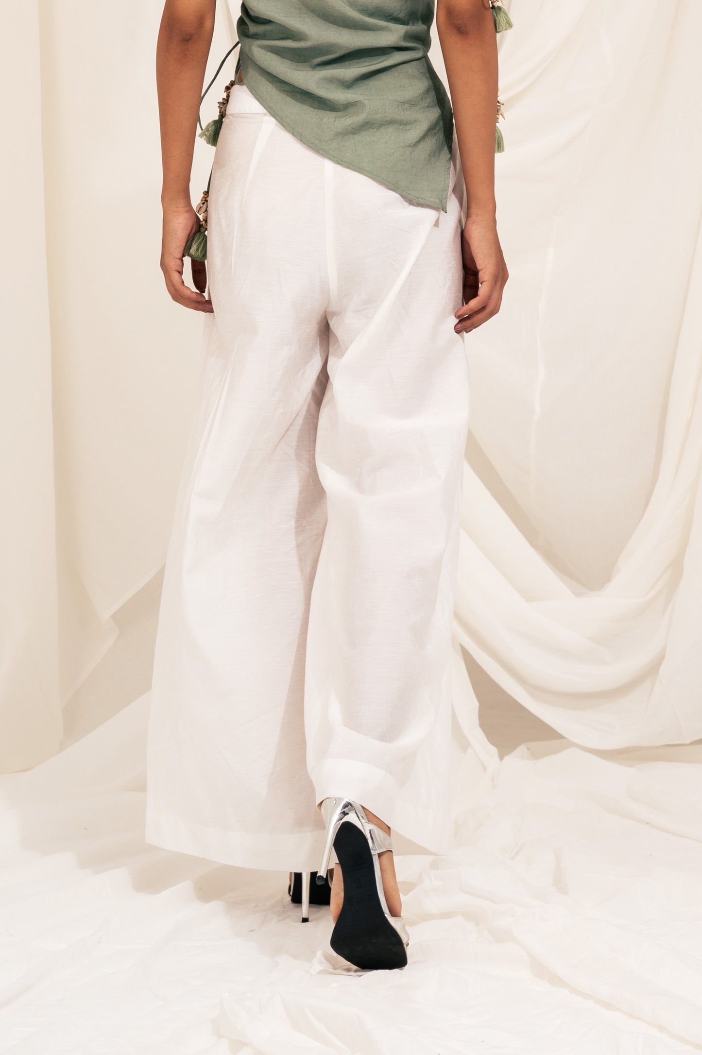 White wide leg trousers