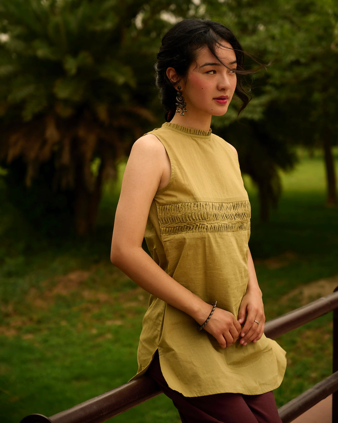 Keyhole High Neck Top - Green