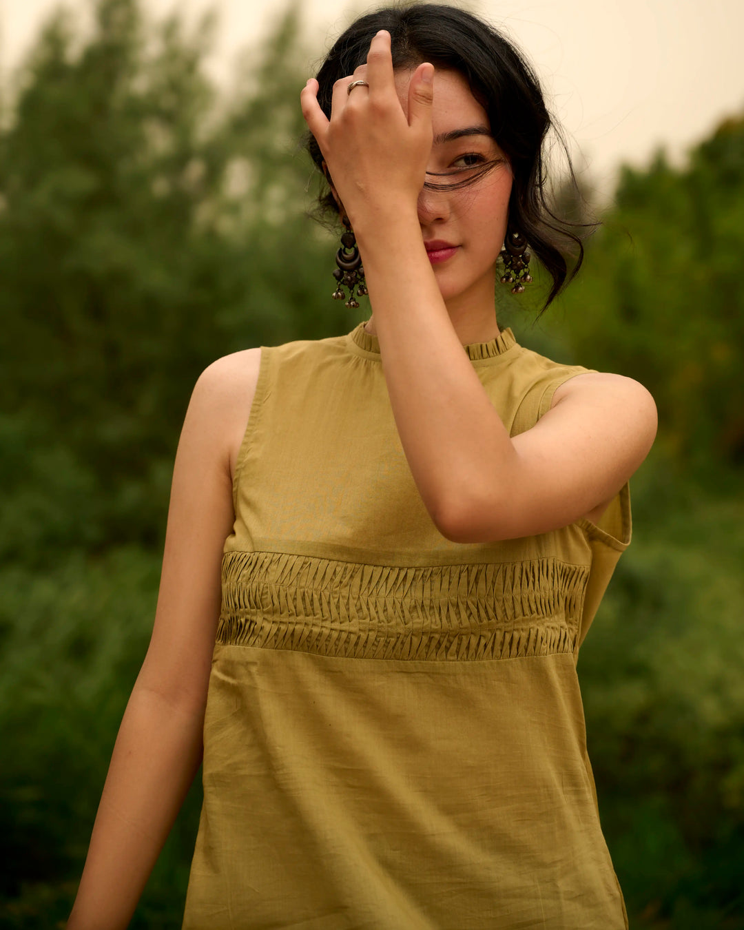 Keyhole High Neck Top - Green