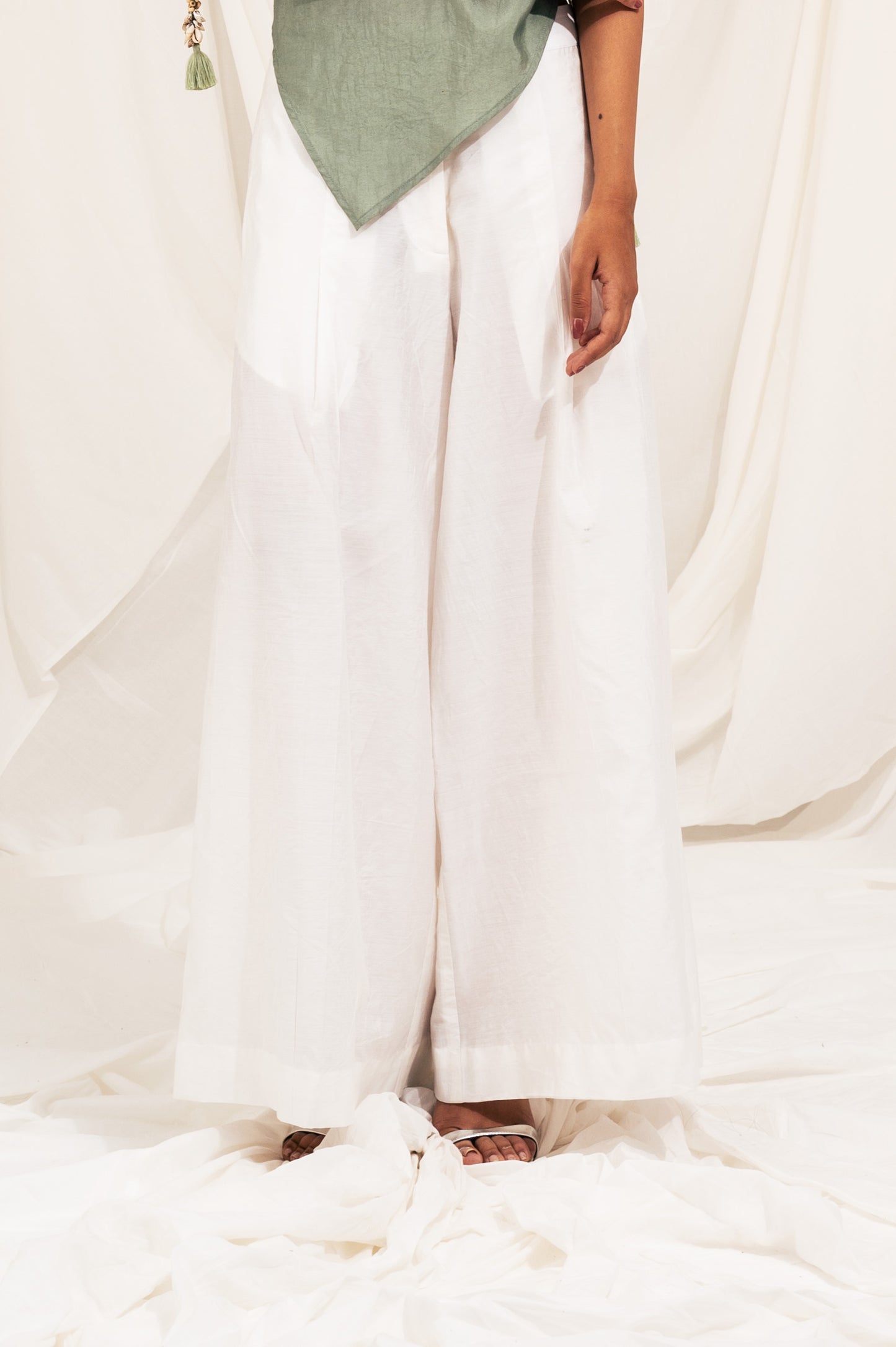 White wide leg trousers