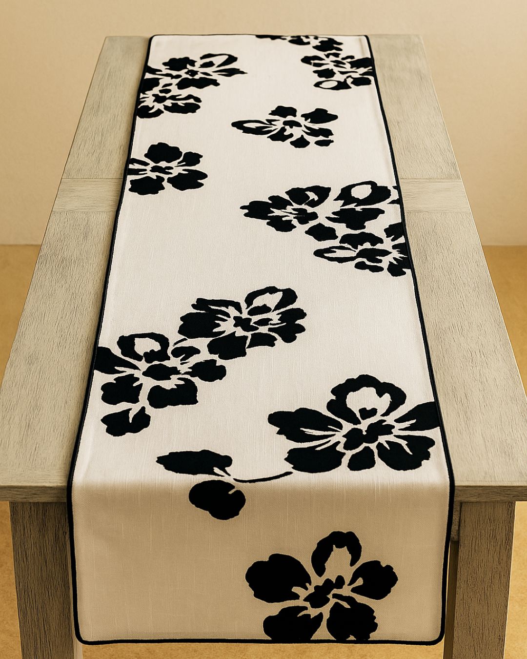 Elara - Printed Table Runner - Black & White