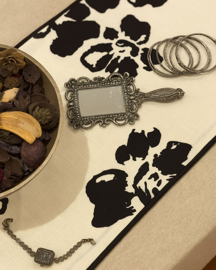 Elara - Printed Table Runner - Black & White