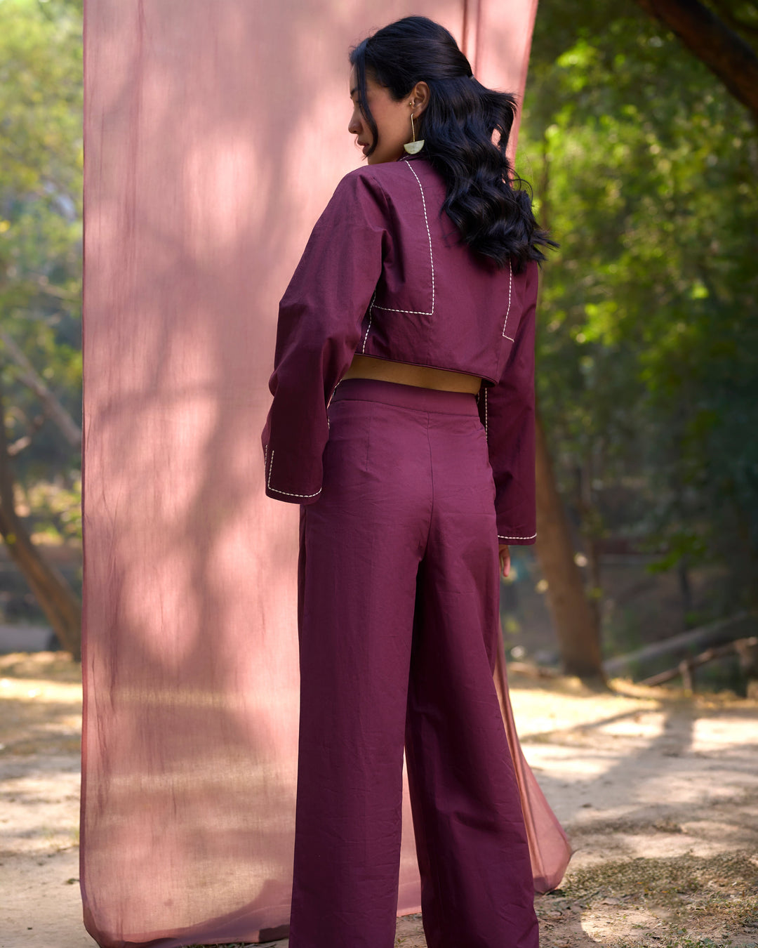 Solid Side Pockets Trousers - Burgundy