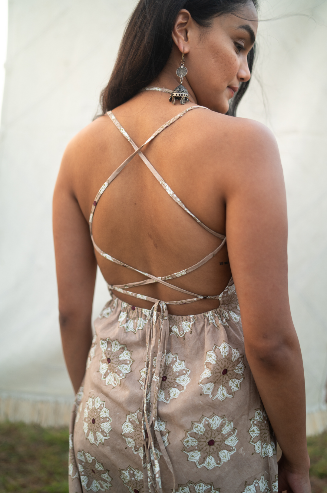 indian backless dress Mirrorwork Backless Dress Peach Hi Neck Twenty Nine