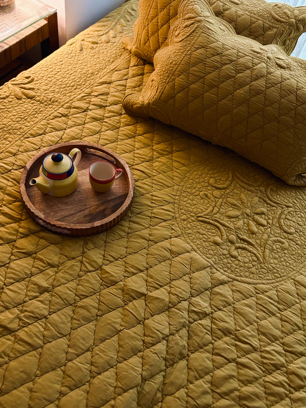 Meher - Trapunto Quilt - Yellow
