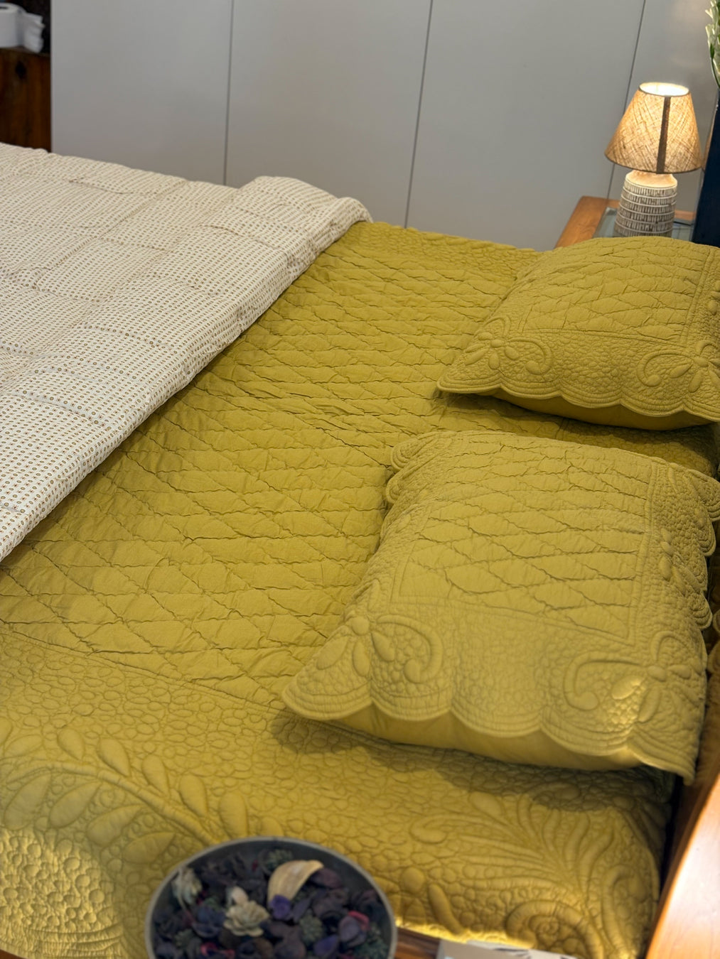 Meher - Trapunto Quilt - Yellow