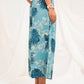 Cadet blue printed wide leg trousers