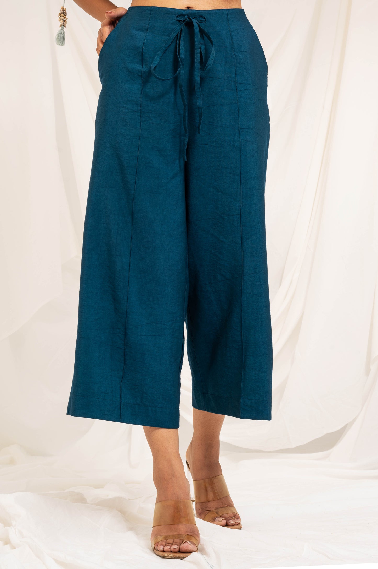 Midnight blue front pleat short length trousers