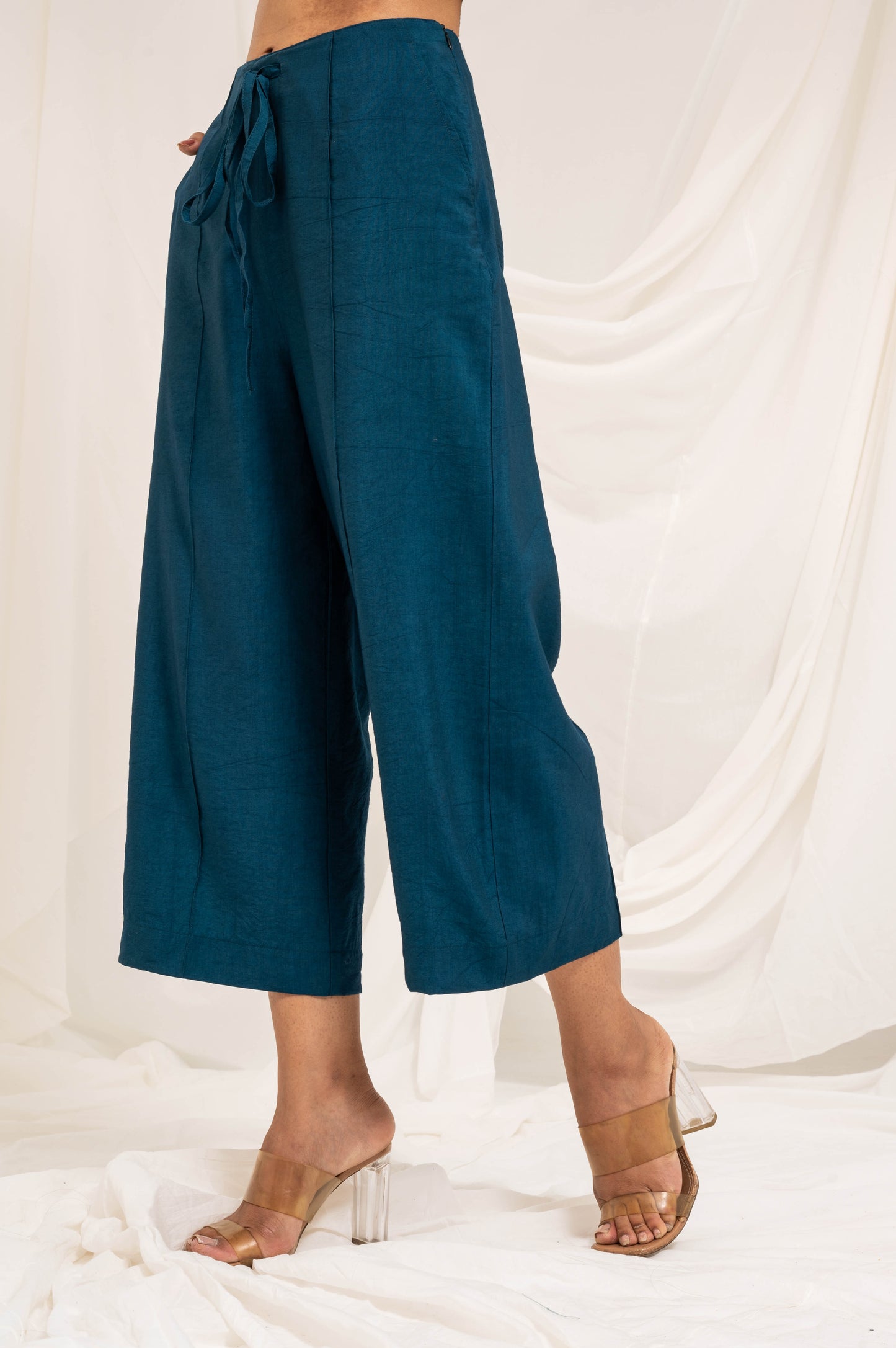 Midnight blue front pleat short length trousers