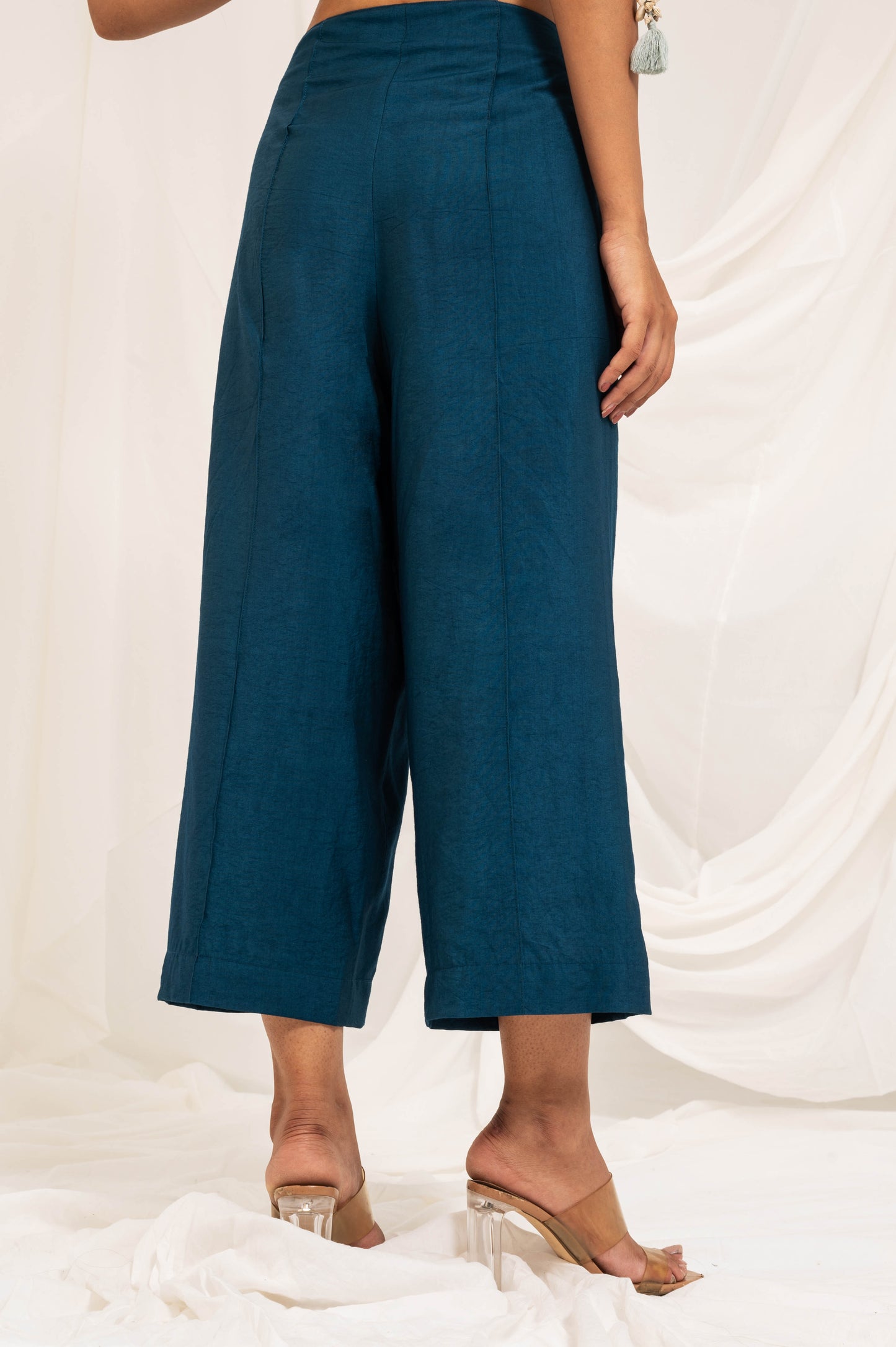 Midnight blue front pleat short length trousers