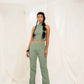 Sage green crinkle slim fit pants