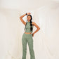 Sage green crinkle slim fit pants