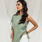 Sage green asymmetrical gather top